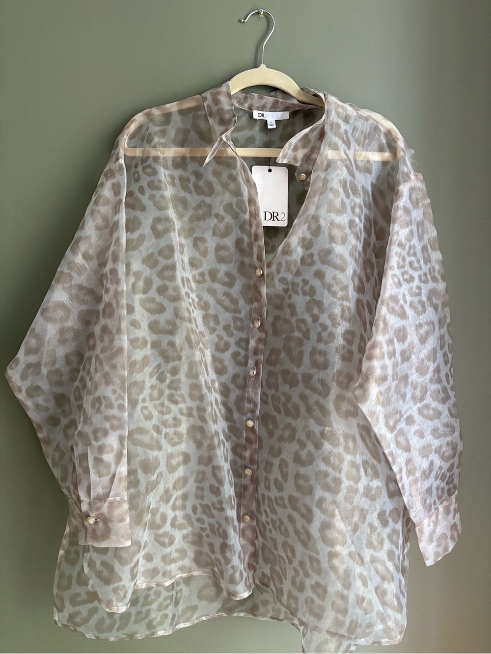 DR2 Sheer Leopard-Print Blouse in Taupe and Cream